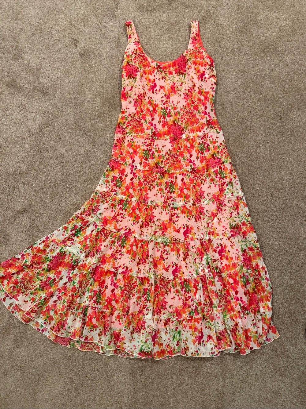 Jones New York Pink Floral Tiered Ruffle Maxi Dress Size 12
